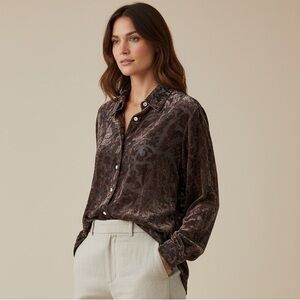 Merona Silk Velvet Burn-out Button Up Top size Medium Gray Mauve Floral Y2K VTG